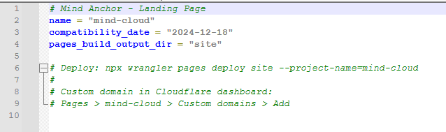 wrangler.toml configuration file in a code editor